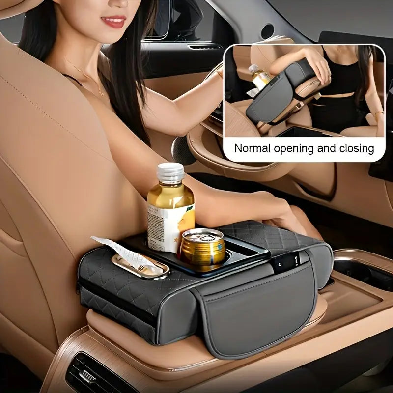 Accoudoir Voiture avec Porte-Gobelet et Boîte à Mouchoirs – Confort Portable & Rangement Intégré