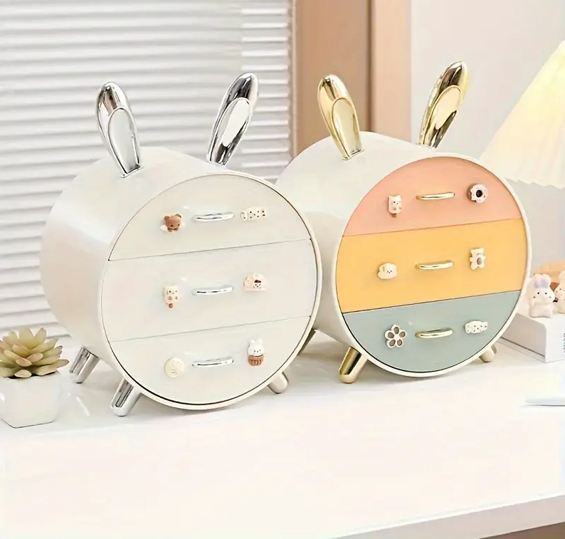 Boîte de rangement cosmétique à tiroir sur le thème du lapin avec grande capacité