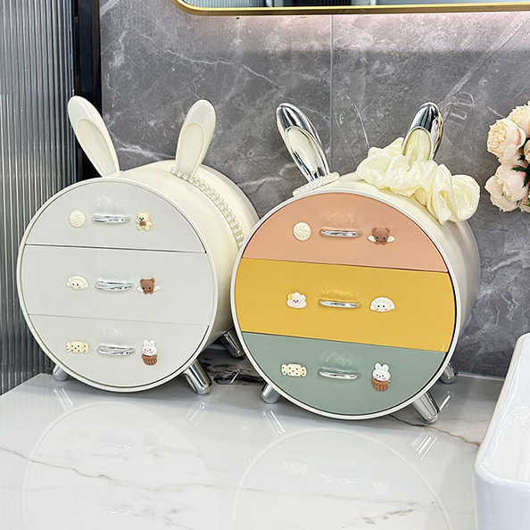 Boîte de rangement cosmétique à tiroir sur le thème du lapin avec grande capacité