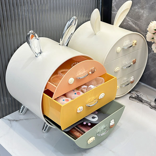 Boîte de rangement cosmétique à tiroir sur le thème du lapin avec grande capacité