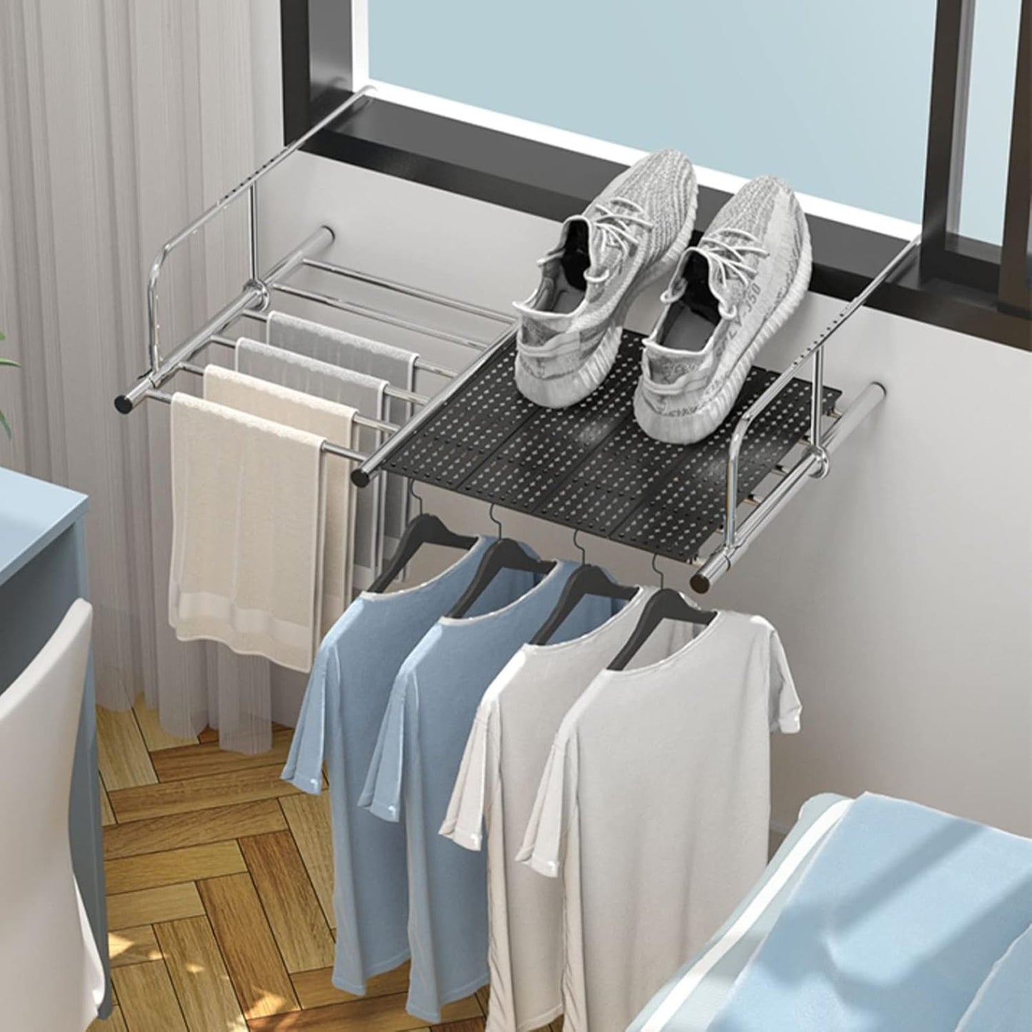 Étendoir à Linge Rétractable pour Balcon – Compact, Pliable et Pratique