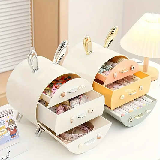 Boîte de rangement cosmétique à tiroir sur le thème du lapin avec grande capacité