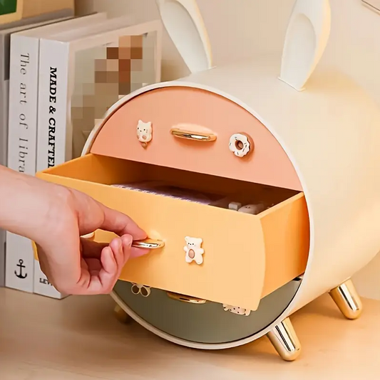 Boîte de rangement cosmétique à tiroir sur le thème du lapin avec grande capacité