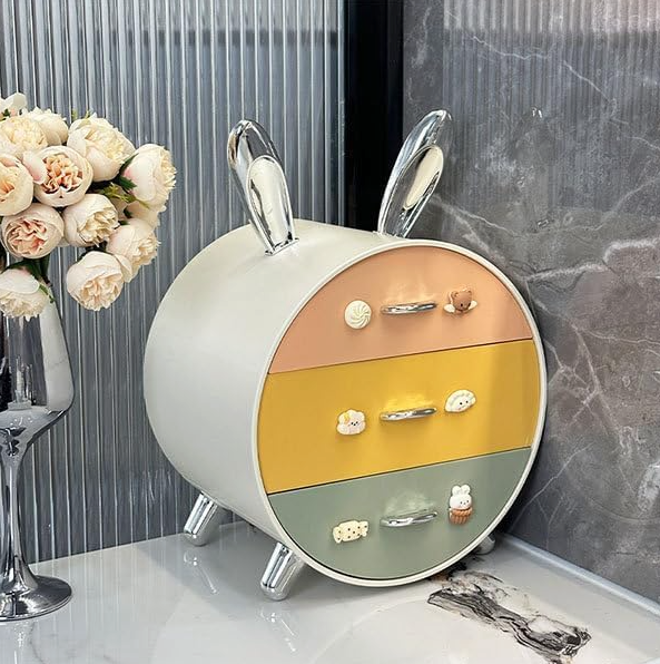 Boîte de rangement cosmétique à tiroir sur le thème du lapin avec grande capacité