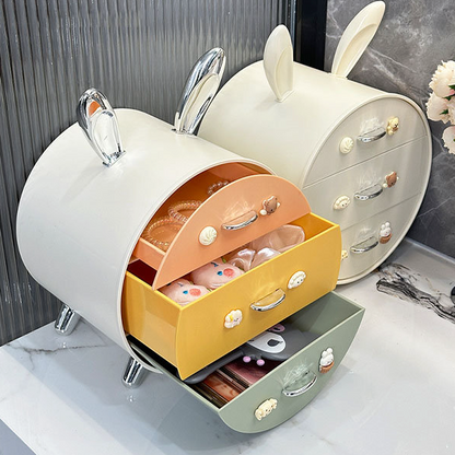 Boîte de rangement cosmétique à tiroir sur le thème du lapin avec grande capacité