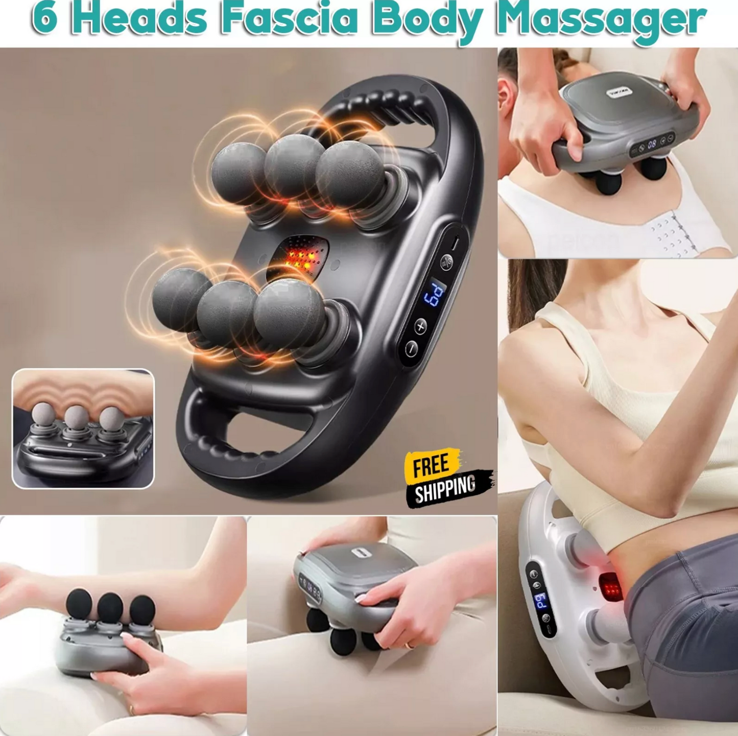 6 Têtes de Massage Profond – Soulagement Fascia & Détente Totale